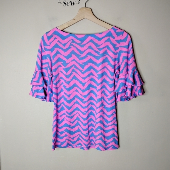 Lilly Pulitzer Lula Ruffle Sleeve Top Size XS Preppy Feminine Resort Style - Picture 4 of 7